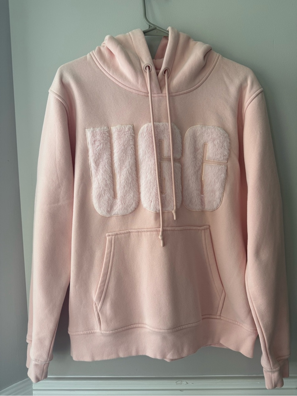 UGG Women’s Light Pink Fleece Pullover Hoodie with Plush Logo